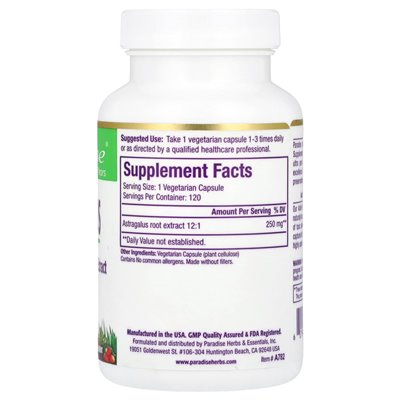 Paradise herbs, astragalus, 120 vegetarian capsules