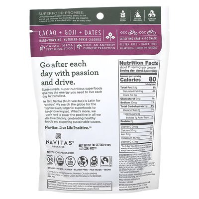 Navitas Organics, Organic Power Snacks, Cacao Goji, 8 uncji (227 g)