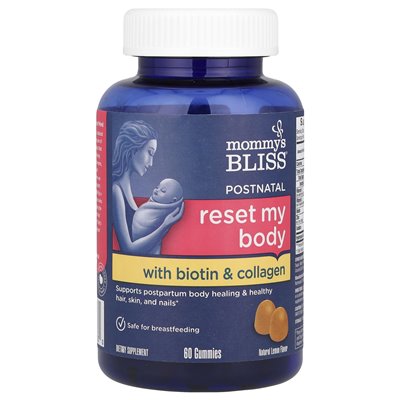 Mommy's Bliss, Postnatal Resetuj moje ciało z biotyną i kolagenem, naturalną cytryną, 60 gumzy Mommy's Bliss, Postnatal Resetuj moje ciało z biotyną i kolagenem, naturalną cytryną, 60 gumzy