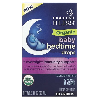 Mommy's Bliss, Organiczne krople przed snem, wiek 4 miesiące+, 2 flory (60 ml)