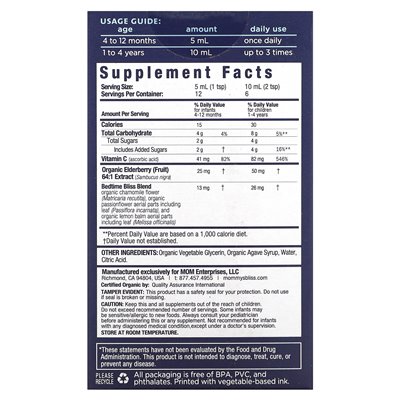 Mommy's Bliss, Organiczne krople przed snem, wiek 4 miesiące+, 2 flory (60 ml)