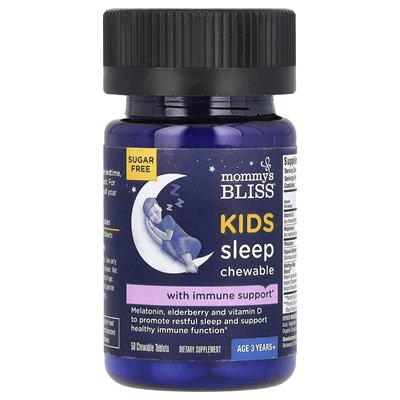 Mommy's Bliss, Kids Sleep Do żucia, Melatonina + Wsparcie immunologiczne, wiek 3 lata, mieszane jagody, 50 tabletek do żucia