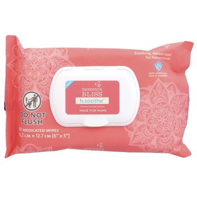 Mommy's Bliss, H.Soothe, Przeciw hemoroidalne Chusteczki, Dla Kobiet, 50 Medykowanych Chusteczek