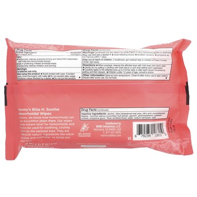 Mommy's Bliss, H.Soothe, Przeciw hemoroidalne Chusteczki, Dla Kobiet, 50 Medykowanych Chusteczek