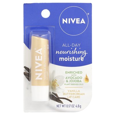 Nivea, całodniowa odżywcza wilgoć, pielęgnacja warg, waniliowy krem, 0,17 uncji (4,8 g)