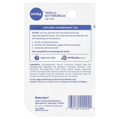 Nivea, całodniowa odżywcza wilgoć, pielęgnacja warg, waniliowy krem, 0,17 uncji (4,8 g)
