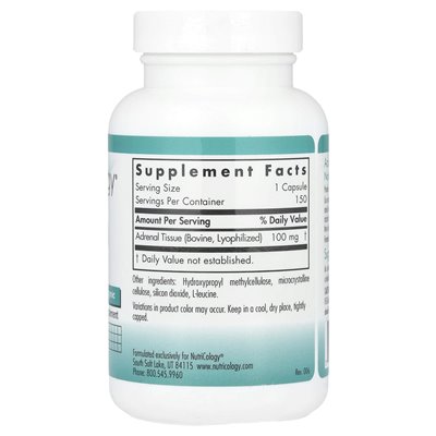 Nutricology, nadnercza, naturalny gruczoł, 100 mg, 150 vegicaps