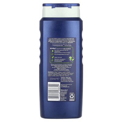 Nivea, mężczyźni, Beost 3-w-1 mycie ciała, zapach cytrusowy + kofeina, 16,9 fl oz (500 ml)