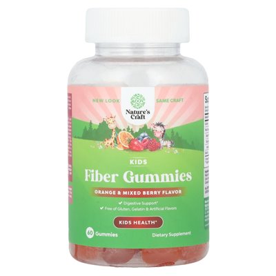 Nature's Craft, Kids, Fłow Fible, pomarańczowe i mieszane jagody, 60 gumzy