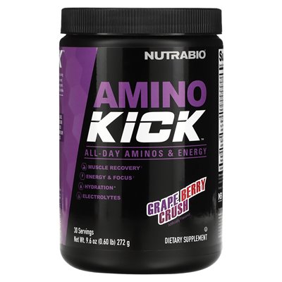 Nutrabio, kopnięcie aminowe, kruszenie jagody winogron, 0,6 funta (272 g)