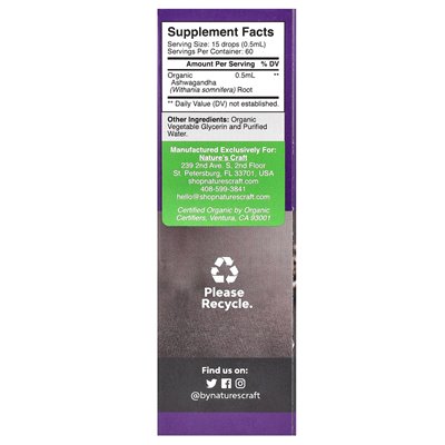 Nature's Craft, Organic Ashwagandha, 30 ml Nature's Craft, Organic Ashwagandha, 30 ml