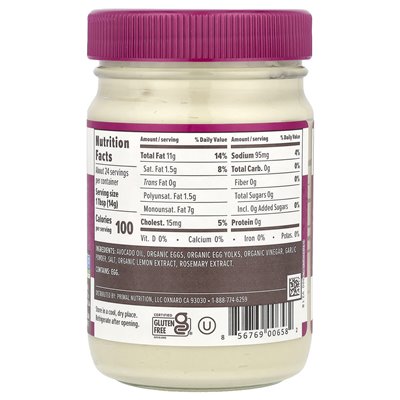 Pierwotna kuchnia, prawdziwy majonez wykonany z oleju z awokado, czosnek aioli, 12 fl oz (355 ml)