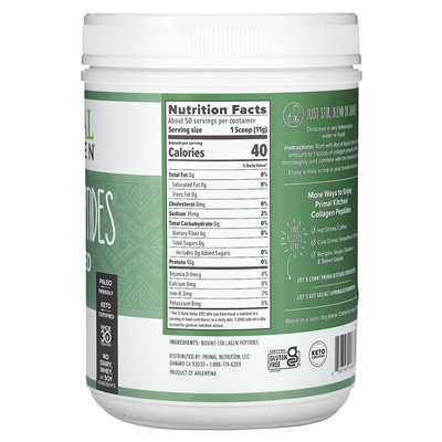 Primal Cuisine, Collagen Peptides, Unadulterated, 19.4 oz (550 g) Primal Cuisine, Collagen Peptides, Unadulterated, 19.4 oz (550 g)