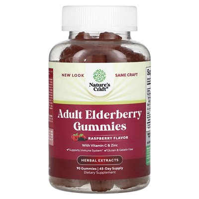 Nature's Craft, Holundergummis für Erwachsene mit Vitamin C und Zink, Himbeere, 90 Gummis