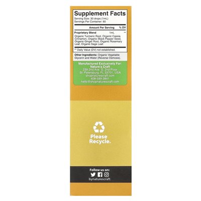 Nature's Craft, Kompleks kurkumy, bez alkoholu, naturalnie słodki, 60 ml Nature's Craft, Kompleks kurkumy, bez alkoholu, naturalnie słodki, 60 ml