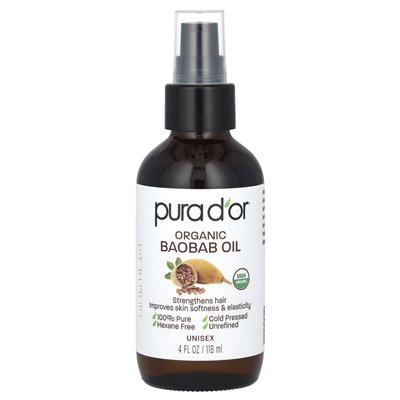 Pura d'Or, organiczny olej baobabowy, 4 fl oz (118 ml)