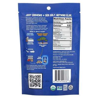 Mavuno Harvest Bio-Cashews, geröstet mit Meersalz, 4 oz (112 g)