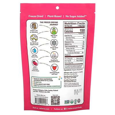 Natierra, Bio-gefriergetrocknete Himbeeren, 1,3 oz (37 g)