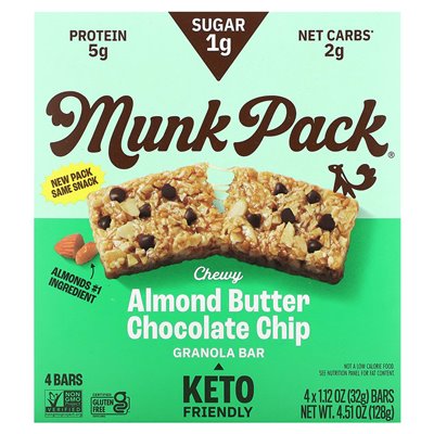 Munk Pack, Chewy Granola Bar, Chocolate Chocolate Chicel, 4 bars, 1.12 oz (32 g)