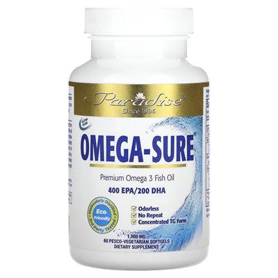 Raj zioła, Omega pewnie, premium Omega-3 Oil rybny, 1000 mg, 60 pesco wegetariańskich miękkich Raj zioła, Omega pewnie, premium Omega-3 Oil rybny, 1000 mg, 60 pesco wegetariańskich miękkich