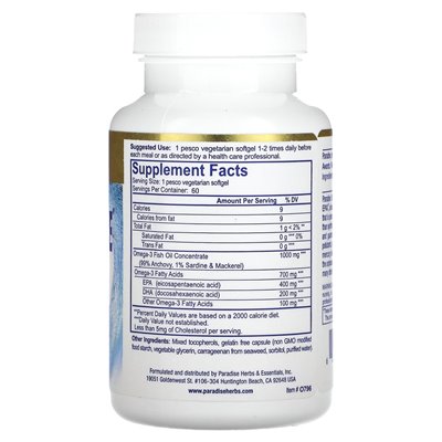 Raj zioła, Omega pewnie, premium Omega-3 Oil rybny, 1000 mg, 60 pesco wegetariańskich miękkich Raj zioła, Omega pewnie, premium Omega-3 Oil rybny, 1000 mg, 60 pesco wegetariańskich miękkich