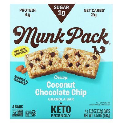 Munk Pack, zäher Müsliriegel, Kokosnuss-Schokoladenstückchen, 4 Riegel, 1,12 oz (32 g)