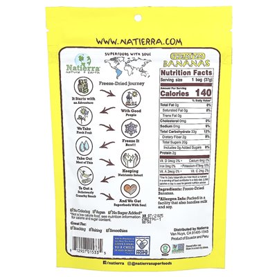 Natierra Premium Dried Bananas, 1.3 oz (37 g)