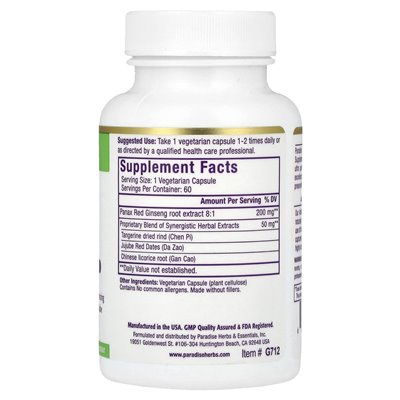 Paradise Herbs, Ginseng+, 60 Wegetariańskich Kapsułek Paradise Herbs, Ginseng+, 60 Wegetariańskich Kapsułek