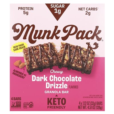 Munk Pack, zäher Müsliriegel, dunkler Schokoladenüberzug, 4 Riegel, 1,12 oz (32 g)