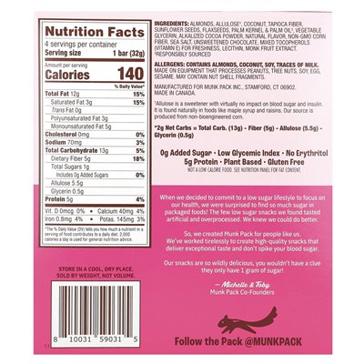 Munk Pack, zäher Müsliriegel, dunkler Schokoladenüberzug, 4 Riegel, 1,12 oz (32 g)