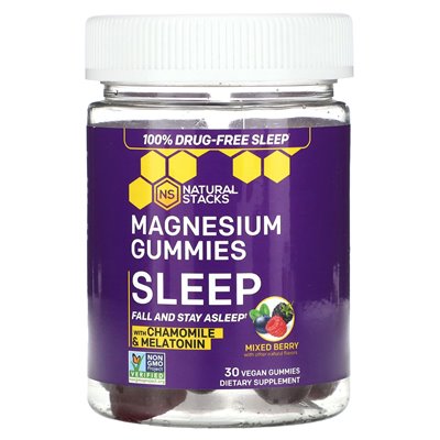 Natural Stacks, Magnesium-Fruchtgummis, Schlaf, gemischte Beeren, 30 vegane Fruchtgummis