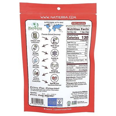 Natierra, Premium Dried Bananas + Strawberries, 1.2 oz (34 g)