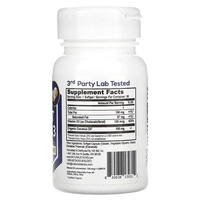 Natural Stacks, Kokosnuss-Vitamin D3, 5000 IE, 30 Soft