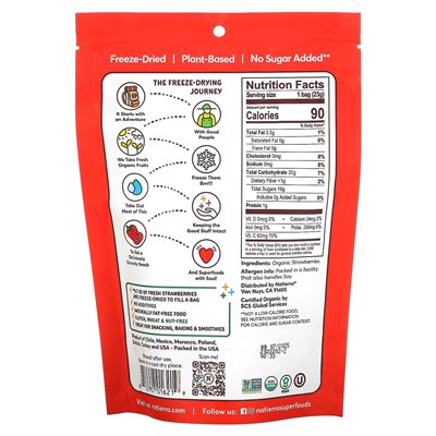 Natierra, organiczne suszone truskawki, 0,8 uncji (23 g)