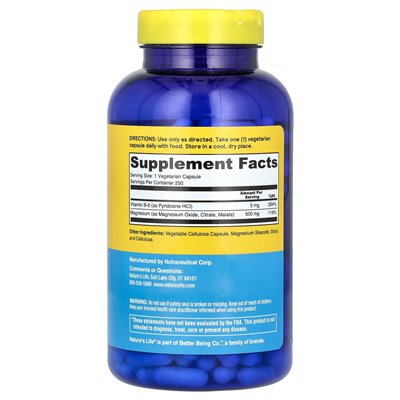 Życie natury, odnawianie magnezu, 500 mg, 250 kapsułek Życie natury, odnawianie magnezu, 500 mg, 250 kapsułek