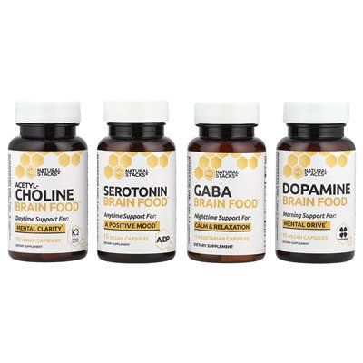 Naturalne stosy, Brain Food ™, 4 butelki, 15 kapsułek wegetariańskich na butelkę Naturalne stosy, Brain Food ™, 4 butelki, 15 kapsułek wegetariańskich na butelkę