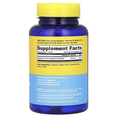 Nature's Life, Magnesium Renewal Malate, 200 mg, 100 tablets