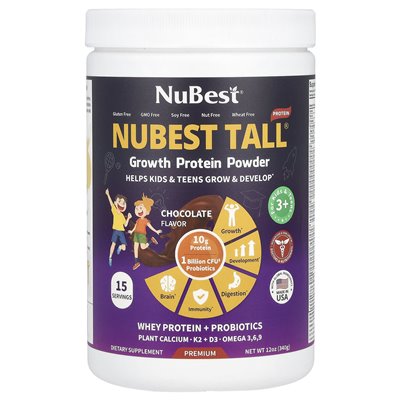 Nubest, Nubest Tall®, proszek białka wzrostu, dla dzieci i nastolatków 3+, czekolada, 12 uncji (340 g)