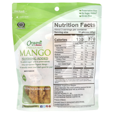 Suszone owoce Mariani, Organiczne Niesulfikowane Mango, 4 uncje (113 g)