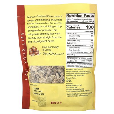 Getrocknete Mariani-Früchte, gehackte Datteln, 8 oz (227 g)
