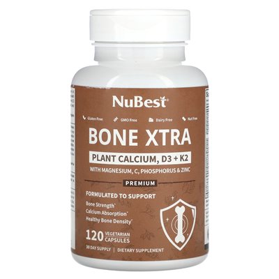 NuBest, Bone Xtra, Plant Calcium, D3 + K2, 120 Vegetarian Capsules NuBest, Bone Xtra, Plant Calcium, D3 + K2, 120 Vegetarian Capsules