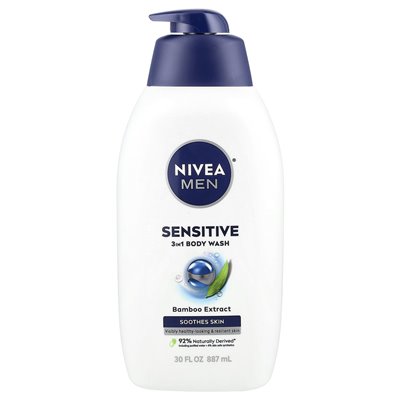 Nivea, mężczyźni, wrażliwe 3 w 1 mycie ciała, ekstrakt z bambusa, 30 fl oz (887 ml)
