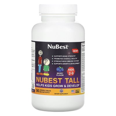 Nubest, wysoki, dzieci 2-9, jagoda, 90 tabletek do żucia