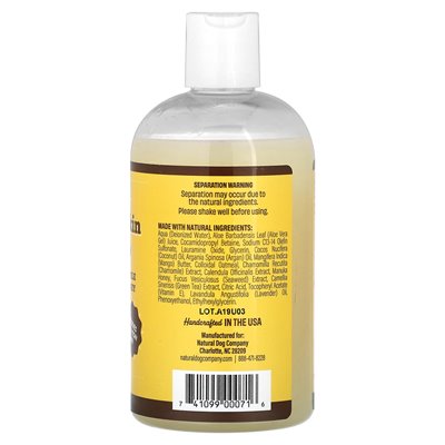 Natural Dog Company, wrażliwy na płatki owsiane szampon skóry, dla psów, bez zapachu, 12 Oz (355 ml)
