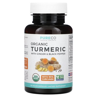 Pure Co., Bio-Kurkuma mit Ingwer und schwarzem Pfeffer, 60 vegane Kapseln