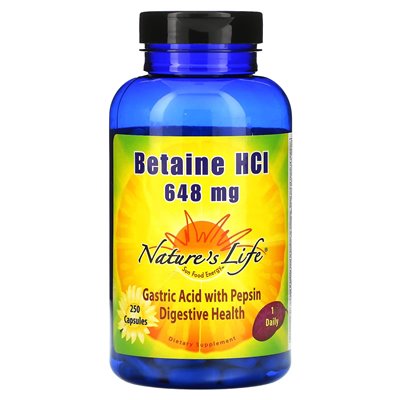 Nature's Life, Betaine HCl, 648 mg, 250 capsules