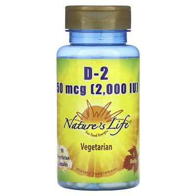 Nature's Life, Witamina D-2, 50 mcg (2000 IU), 90 kapsułek wegetariańskich