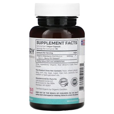 Pure Co., Holunder, 5000 mg, 30 vegane Kapseln
