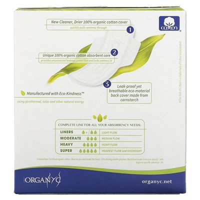 Organic, organiczne podkładki bawełniane, ciężki przepływ, 10 podkładek