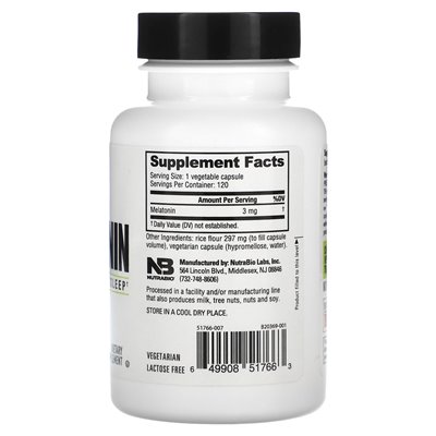 Nutrabio, melatonina, 3 mg, 120 kapsułek